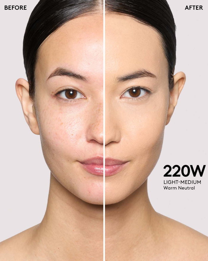 before and after of light skin toned model in we're even concealer