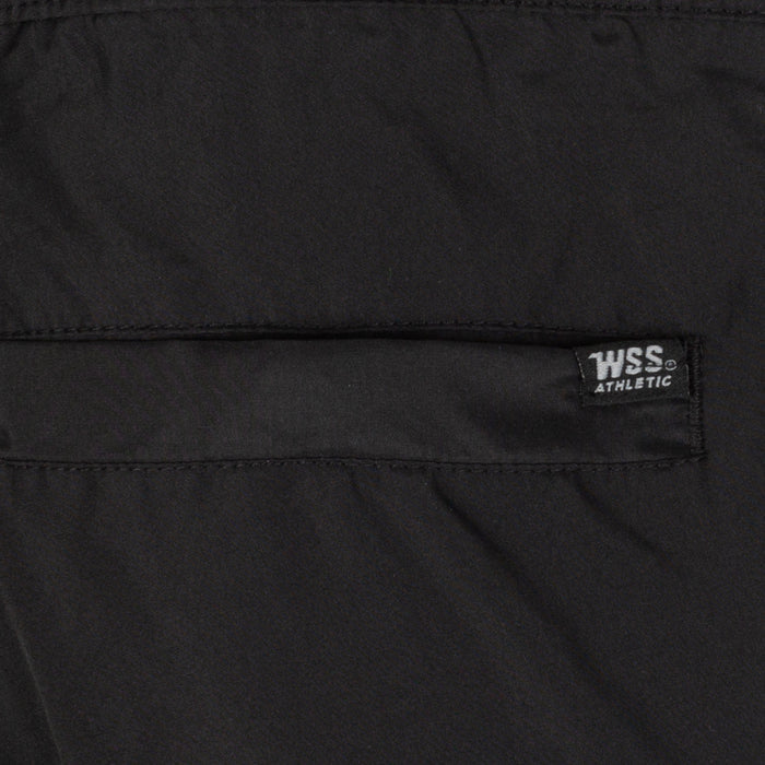 Black wind pant hem with WSS Athletics label