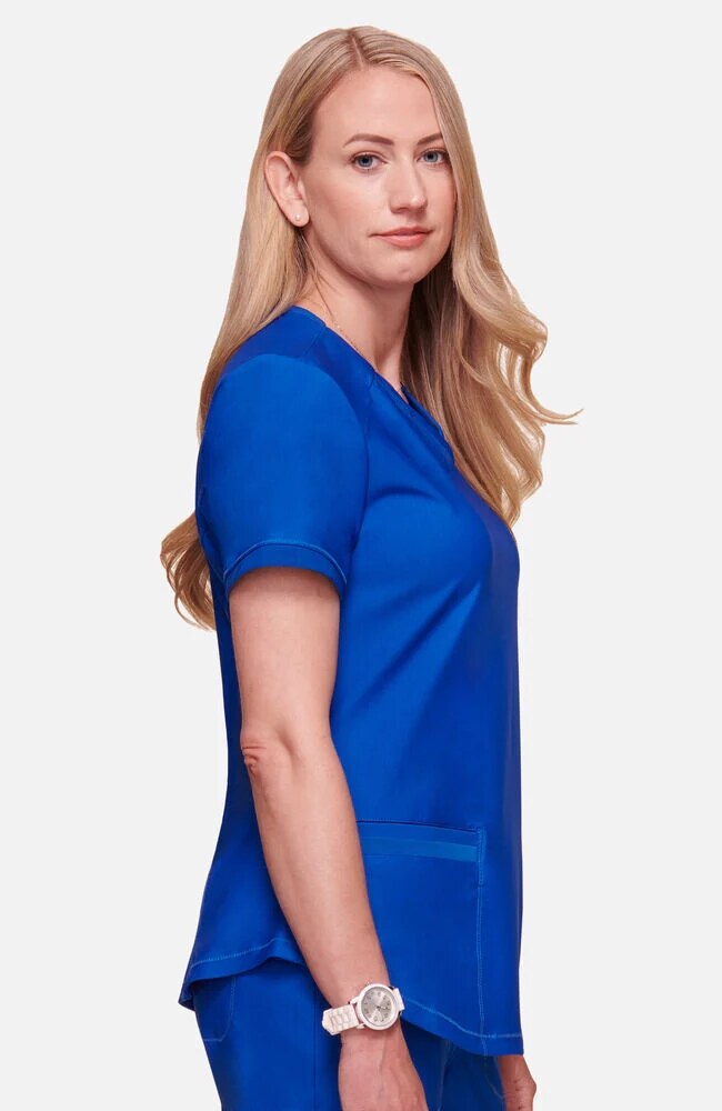 Women's Scrub Set: Curved Hemline V-Neck Scrub Top & Mid Rise Tapered Leg Drawstring Scrub Pant