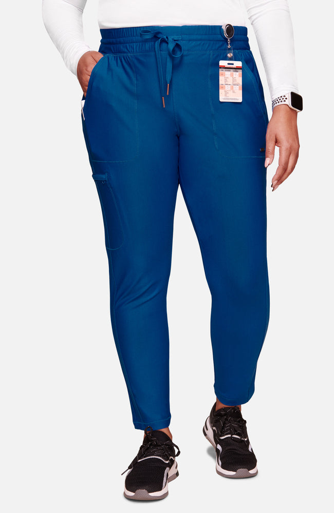 Women's Scrub Set: Curved Hemline V-Neck Scrub Top & Mid Rise Tapered Leg Drawstring Scrub Pant
