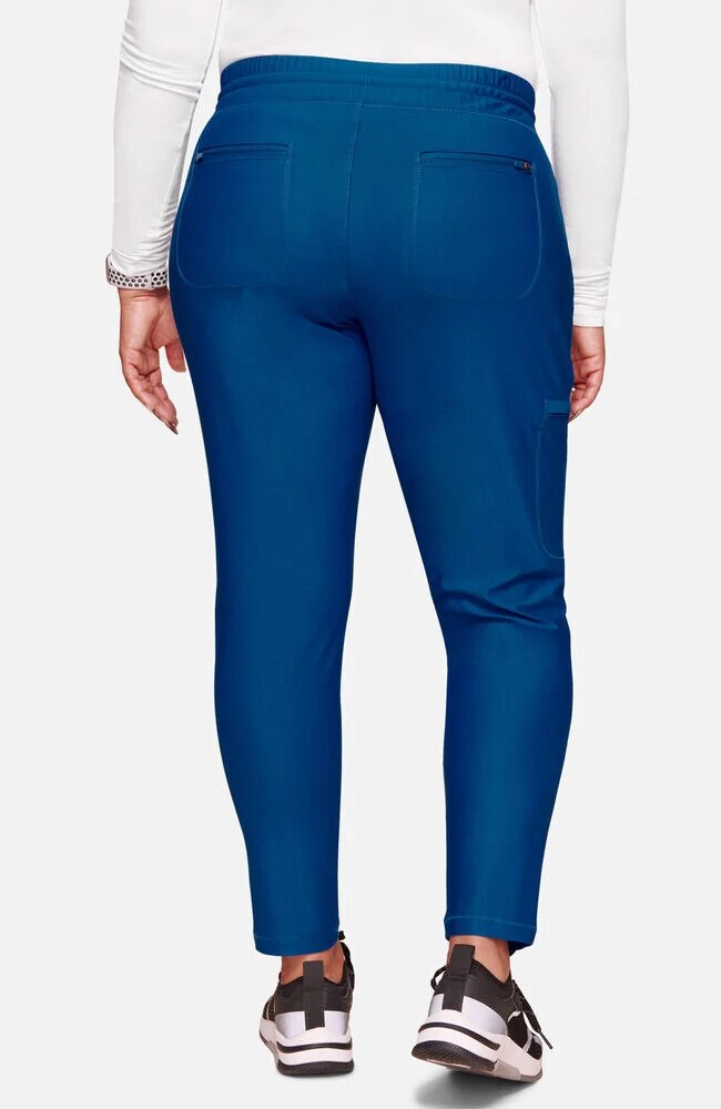 Women's Scrub Set: Curved Hemline V-Neck Scrub Top & Mid Rise Tapered Leg Drawstring Scrub Pant