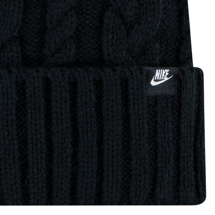 Black beanie cuff with ribbed knit and Nike logo patch