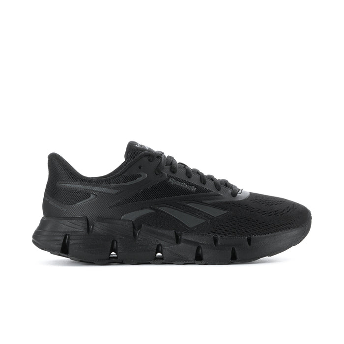 Men's black mesh running shoe with chunky rubber sole and lace-up front