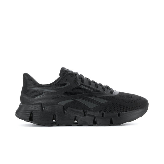 Men's black mesh running shoe with chunky rubber sole and lace-up front